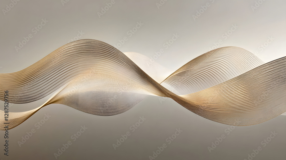 Poster white wall with wavy lines creating an abstract minimalist pattern in interior design setting
