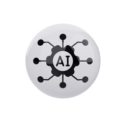 Artificial intelligence icon on glossy button, 3d render in transparent