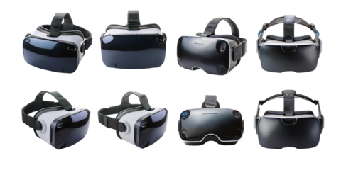 Variety of Modern Virtual Reality Headsets, PNG collection, set bundle, isolate on transparent or white background