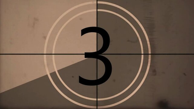 Vintage film countdown leader from 4 to 0 with retro cinema timer look