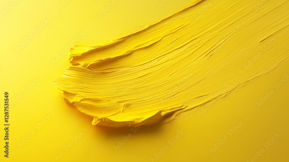 Poster A vibrant yellow paint smear on a matching yellow background, showcasing texture and dynamic brush strokes. Artistic expression and color concept