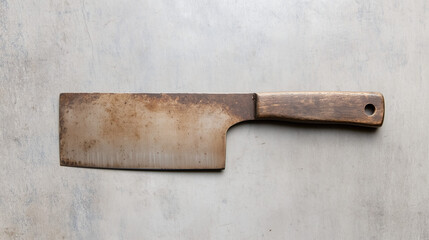Rustic Cleaver on stone surface: A weathered cleaver with a wooden handle, lying on a rough stone surface, evokes a sense of ruggedness and utility.