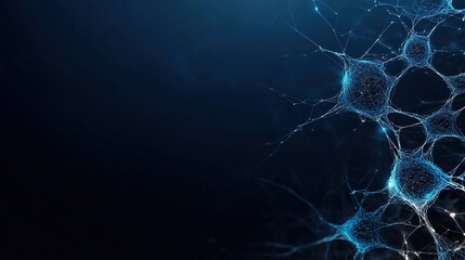 Abstract Representation of Neurons with Blue Glowing Connections