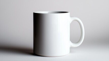 Fototapeta premium A plain white coffee mug positioned on a soft gradient background, ideal for product showcasing