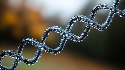 DNA strands with water droplets. Autumnal background. Stock photo