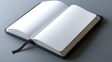 Open blank notebook on a smooth surface, inviting creativity and ideas for writing or sketching