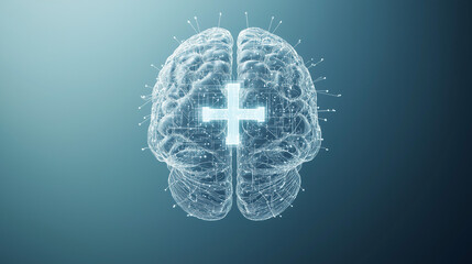 Mind's Compass: A stylized representation of the human brain is superimposed with a glowing medical cross, symbolizing mental wellness, healthcare, and the interconnectedness of mind and body.