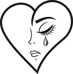 heartbreak, merging a sorrowful face with the symbolic heart