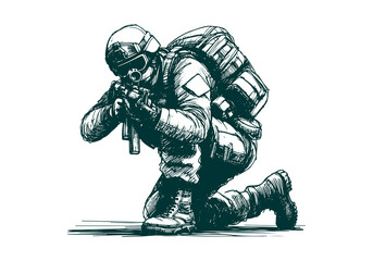 Soldier Military hand drawn sketch illustration vector