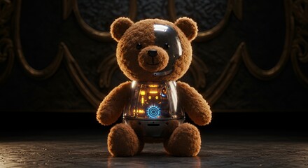 Futuristic Teddy Bear Robot Toy with Glowing Technology Details