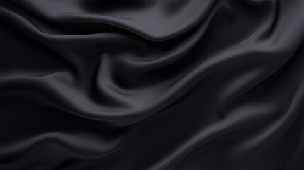 Fototapeta premium Elegance in Drapery: A close-up view of luxurious black fabric, showcasing its silky texture and fluid folds, embodying sophistication and opulence.