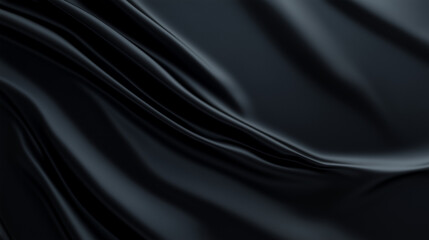 Fototapeta premium Elegance in Fabric: A close-up captures the fluid folds of luxurious black fabric, revealing a captivating play of light and shadow.