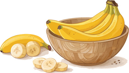 Banana in wooden bowl in white background vector design © Sabbir Digital