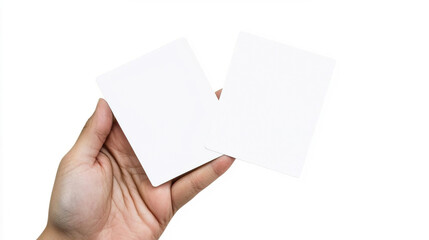 Obraz premium Human Hand Holding Two Blank Cards in Isolated Background, Human hand holding two cards concept.