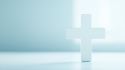 Fototapeta premium Cross of Faith: A serene image of a simple cross, symbolizing faith, hope, and spirituality, stands out against a soft, calming backdrop, evoking a sense of peace and reflection.