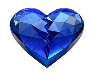 A shattered metallic heart with a glossy dark blue glass core, symbolizing love and heartbreak. Valentine's Day symbol illustration, heart shape 3d effect. great for valentine's day design