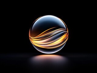 a glass orb floating in darkness, filled with swirling luminescent liquid, glowing with soft golden and violet hues, hyper-realistic reflections, surreal lighting