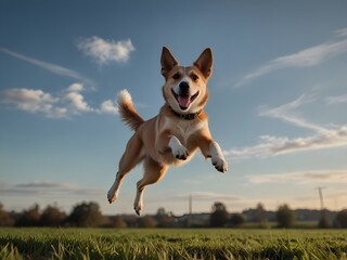 dog running in the field, happy dog