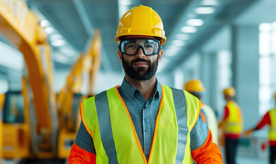 Realistic Indoor Construction Site with Worker in Safety Gear, Safety is crucial on site concept.