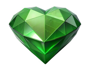 Emerald green heart with a faceted, jewel-like surface, symbolizing love, luxury, and romance ,Valentine's Day symbol illustration, heart shape 3d effect. great for valentine's day design
