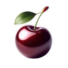 one beautiful red glossy cherry no background AI generated