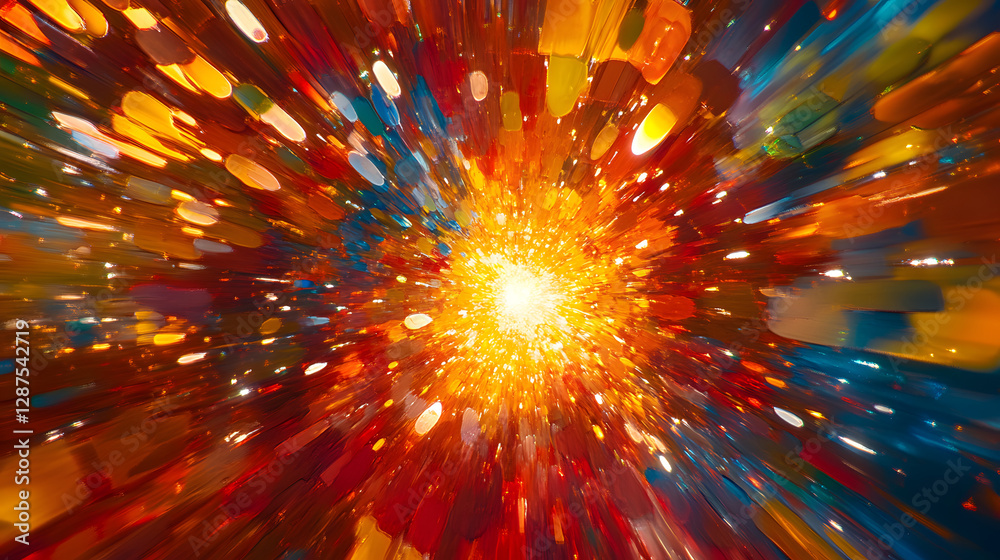 Poster colorful explosion of light and colors in abstract digital art design with vibrant hues and dynamic 
