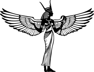 Fototapeta premium Egyptian goddess with outstretched wings, wearing a headdress