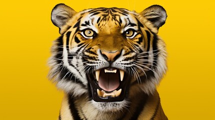 Fototapeta premium Tiger's head on a yellow background 