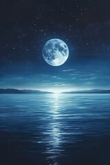 Beautiful crescent moon and stars in the deep blue night sky