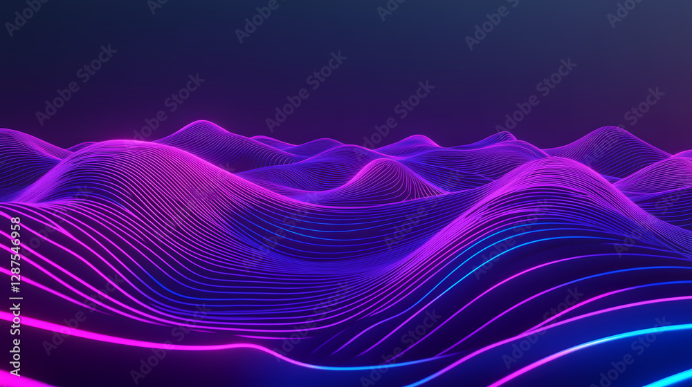 Poster abstract background with three-dimensional lines and waves in vibrant colors and smooth gradients