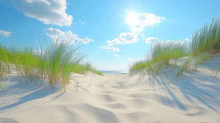 A breathtaking view of a sunkissed sand dune beach