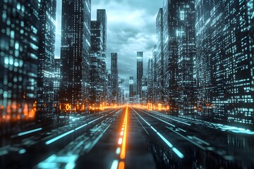 Fototapeta premium Futuristic City Street at Night