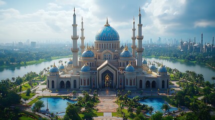 Naklejka premium Majestic Mosque, Aerial View, Cityscape