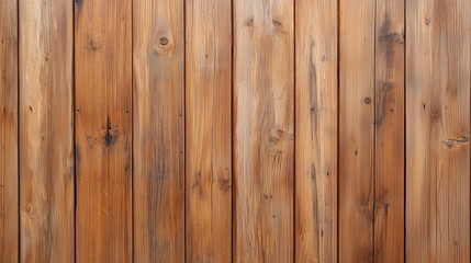 Naklejka premium Rustic Wooden Texture: Close-up of weathered, vertical wooden planks, showcasing the natural grain, knots, and warm tones, perfect for backgrounds and textures.