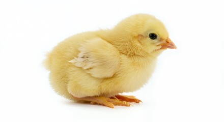 Obraz premium Cute Baby Chick Posing on White Background for Farm or Spring Theme