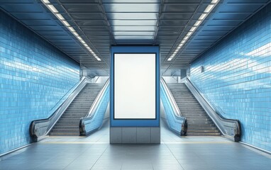 Fototapeta premium Clean blank ad panel in subway station; OOH vertical digital billboard mockup