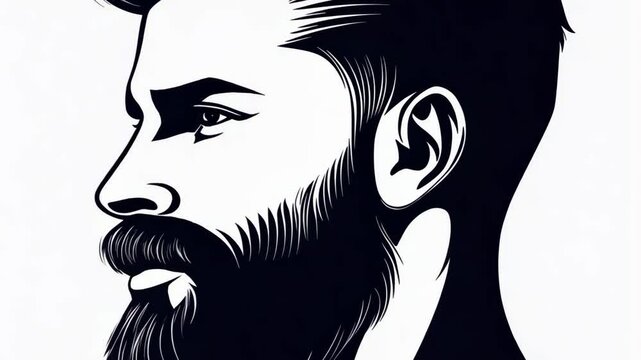 Stylized illustration of a bearded man showcasing detailed facial features and hair design