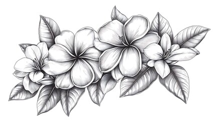 Obraz premium Floral illustration bouquet, graphic art, black and white, decorative, prints