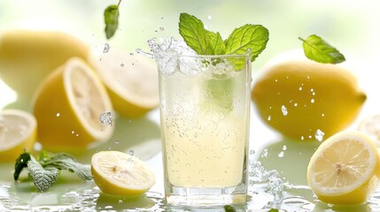 Fototapeta premium Refreshing Lemonade with Mint: A Burst of Summer