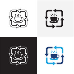 Coffee break icon set. Coffee cup icon collection. Icon set contain symbol of coffee time, rest hours, lunchtime, eat, cafe, watch, addict, hourglass, routine. Vector stock illustration.