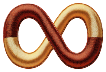 Embroidered Infinity Symbol in Gold and Brown Threads on a Transparent Background