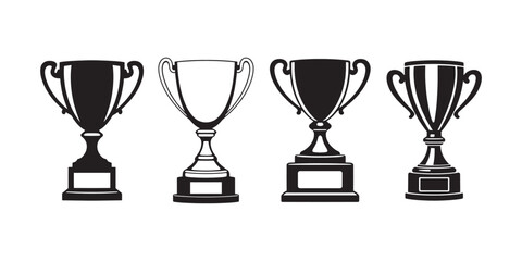 Trophy award cup icons collection in black. Contest and competition award symbol. Trophy cup icons, trophy cup award in flat style .
