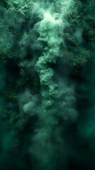 Vertical Column Of Teal Smoke Against Dark Green Background