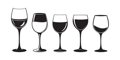 set of vector wine glass isolated on white background ,