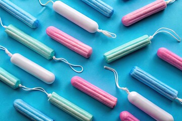 Blue Background, Sanitary Protection, Feminine Hygiene Products, Internal Period Care, Women's Health