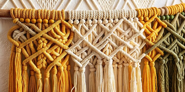 Bohemian Macrame Wall Hanging Decor, Handmade Knotted Cotton Cord Texture