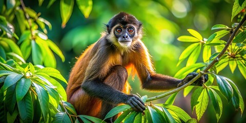 Fototapeta premium Central American Spider Monkey Foraging in Jungle Canopy - Wildlife Stock Photo