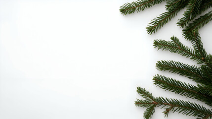 Obraz premium Green Pine Branches on White Background