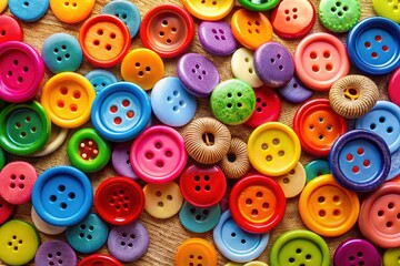 Obraz premium Colorful Buttons on Fabric Background - Vibrant Craft Supply Texture