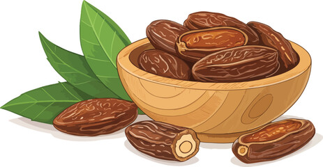 Dates in bowl in white background Illustration vector design